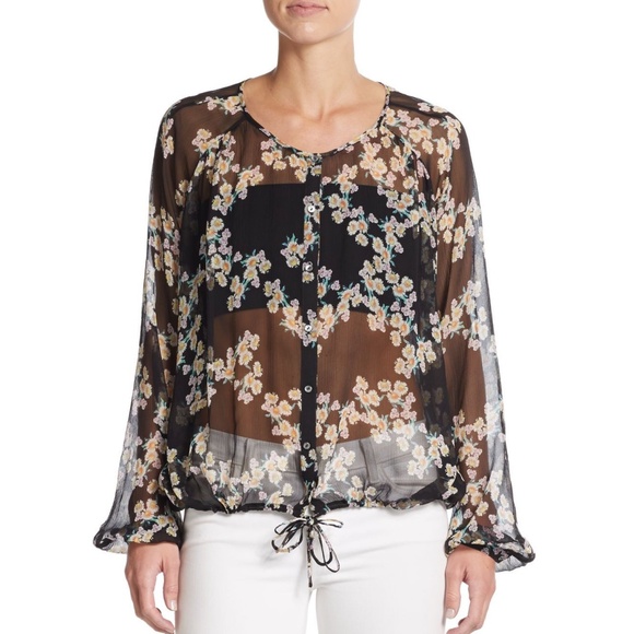 Elizabeth & James NWOT Benji Floral Silk Blouse Shirt in Black Size XS - Picture 1 of 1